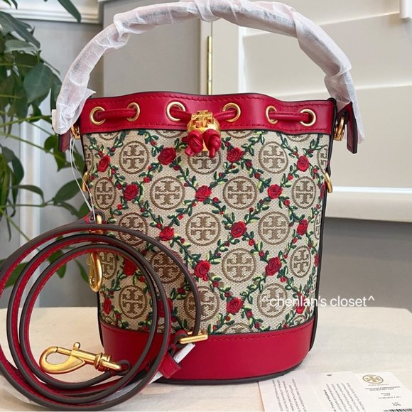 🔥NeW! $498 Tory Burch T Monogram Mini Embroidered Bucket Bag 87062 - Picture 6 of 15